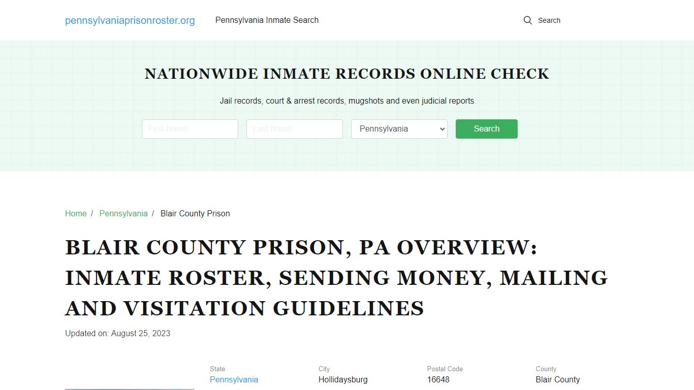 Blair County Prison, PA: Offender Search, Visitation & Contact Info